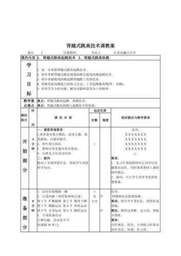 初中体育课跳高教案及反思